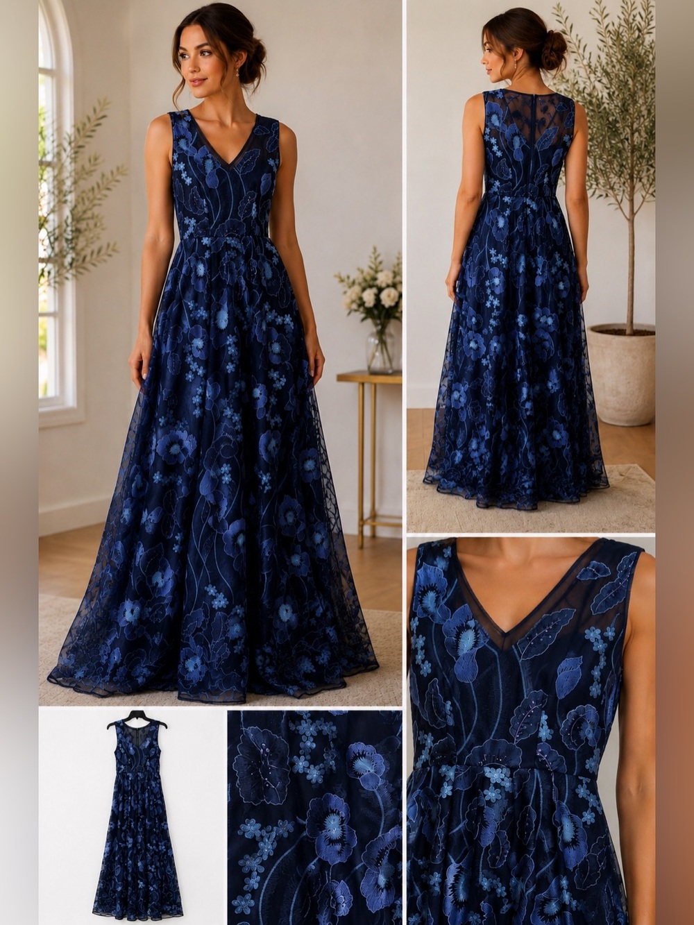 NWT R&M Richards Navy Blue Sequin Formal Gown  Evening Dress Size 4P